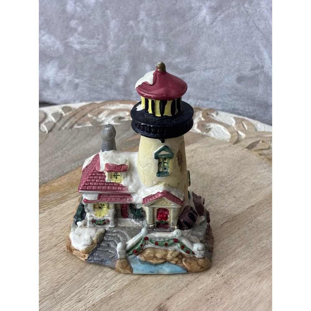 Miniature Winter Lighthouse Figurine Snow Covered Nautical Christmas Decor 4.5"